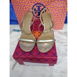 Tory Burch Penelope 65mm Slingback Sandals Womens Size 10 Mirror Metallic 55486